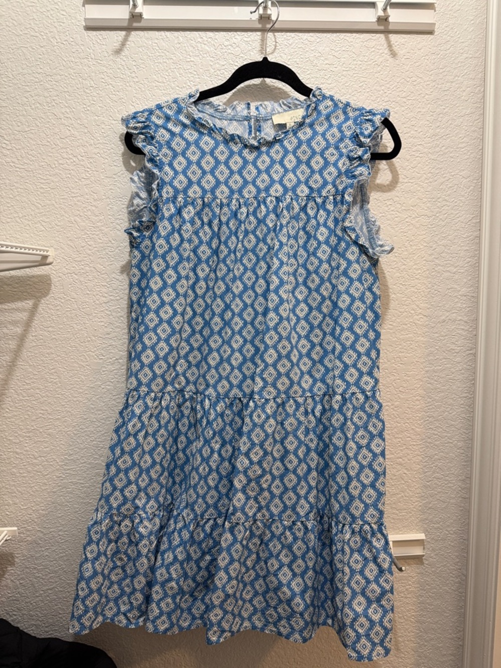 Pinch Blue & White Printed Tiered Mini Dress